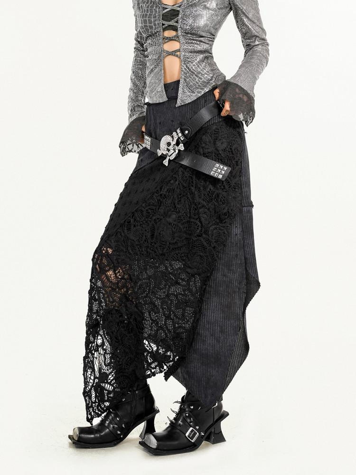 Nico Molly High Waist Asymmetrical Patchwork A Line Lined Women Casual Vintage Maxi Skirts