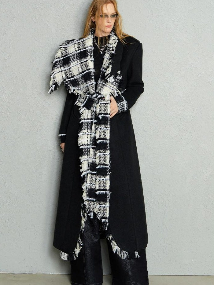 OfAkiva Warm Woolen Thick Hooded Slim Fit Checked Lapel Commuter Women Long Coats