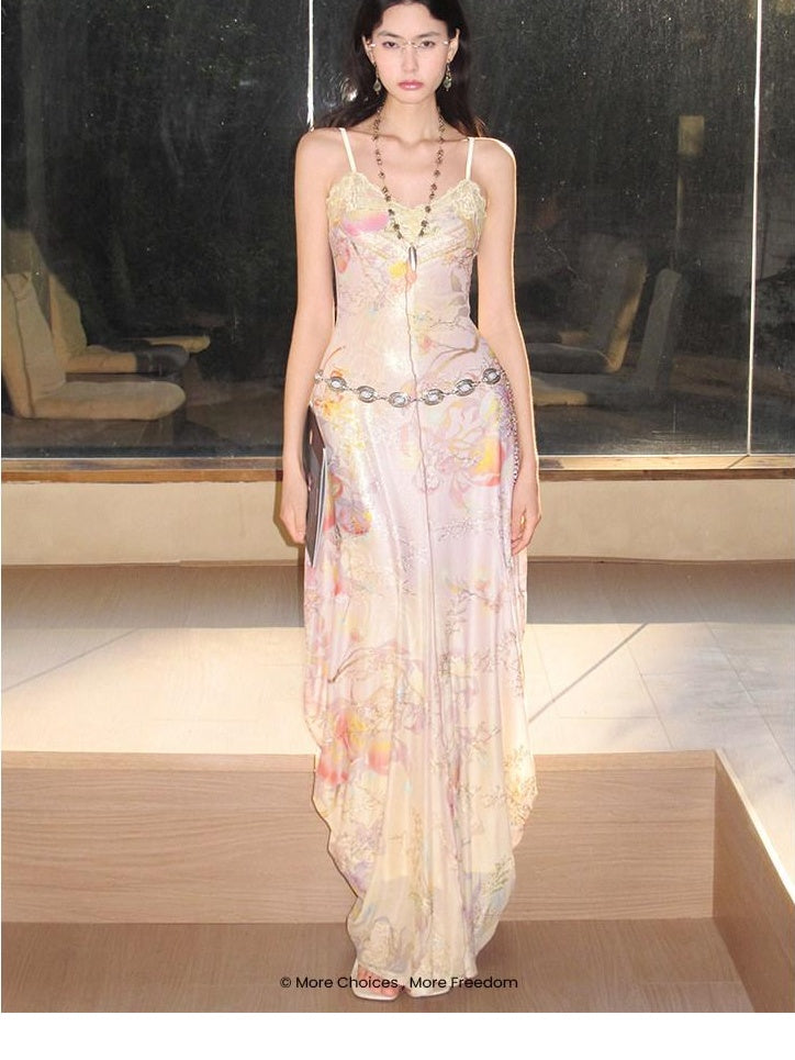 OfAkiva High Stretch Colorblock New Chinese Style A Line High Waist Women Maxi Dresses