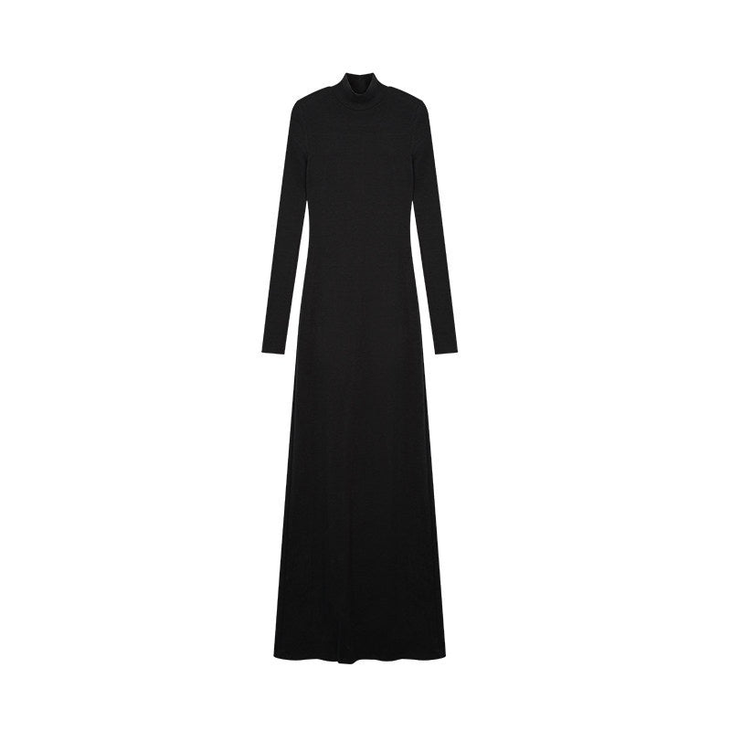 ZERO_High_Stretch_Knit_Slim_Straight_Turtleneck_Long_Sleeve_Black_Maxi_Dresses_MISSTT
