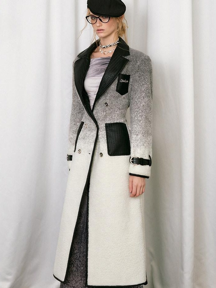 OfAkiva Gradient Belted Commuter Mid Length Single Breasted Women Polyester Long Coats
