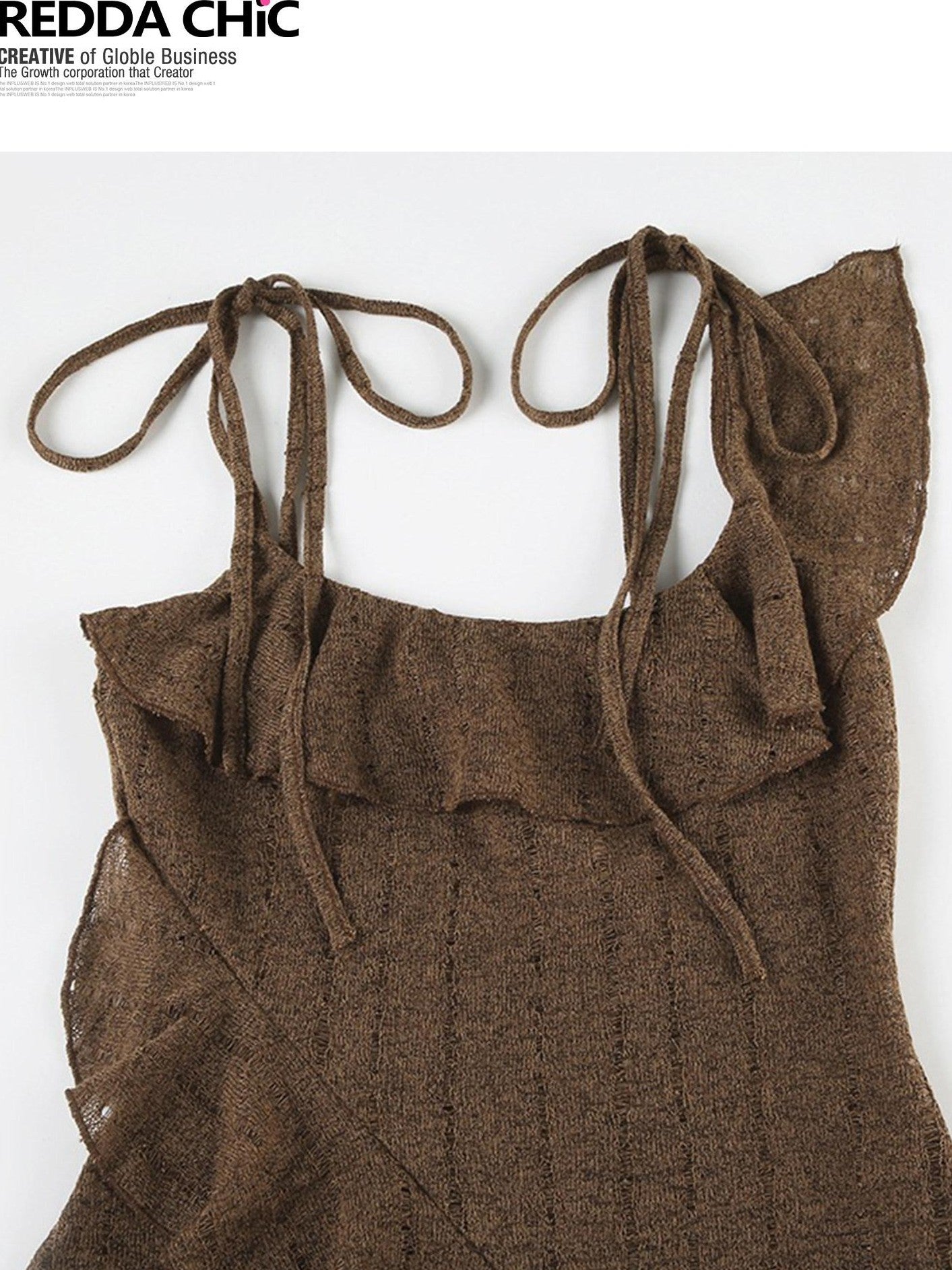 REDDACHIC Vintage Brown Ruffle Asymmetric Cami Women'S High Waist Top & Skirt Sets