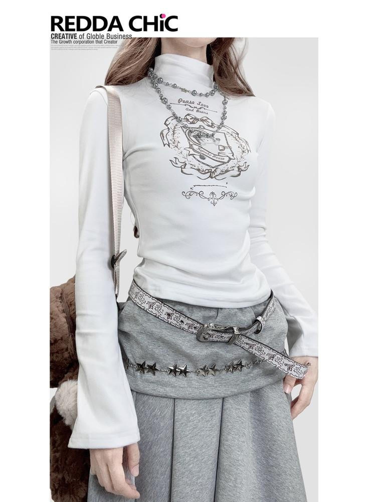 REDDACHIC White Mock Neck Slim Fit Cute Women'S Thermal Fleece Long Sleeve T-Shirts