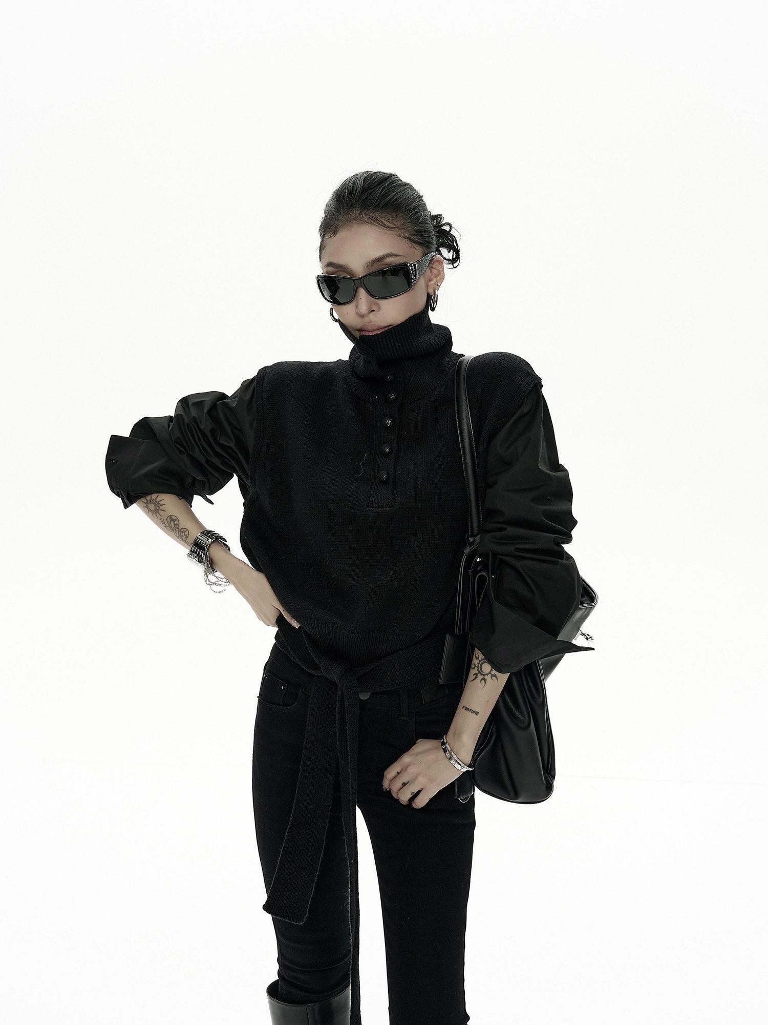 ZERO Soft Nylon Pullover Faux Two Piece Work Long Sleeve Women Knitwear
