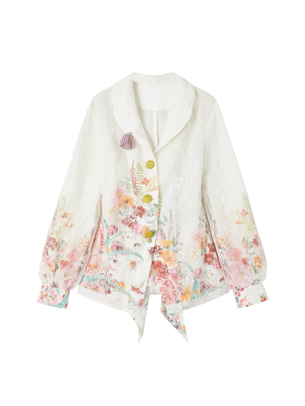 OfAkiva_Rhinestone_Floral_Print_Cinched_Waist_Single_Button_White_Long_Sleeve_Blazers_MISSTT