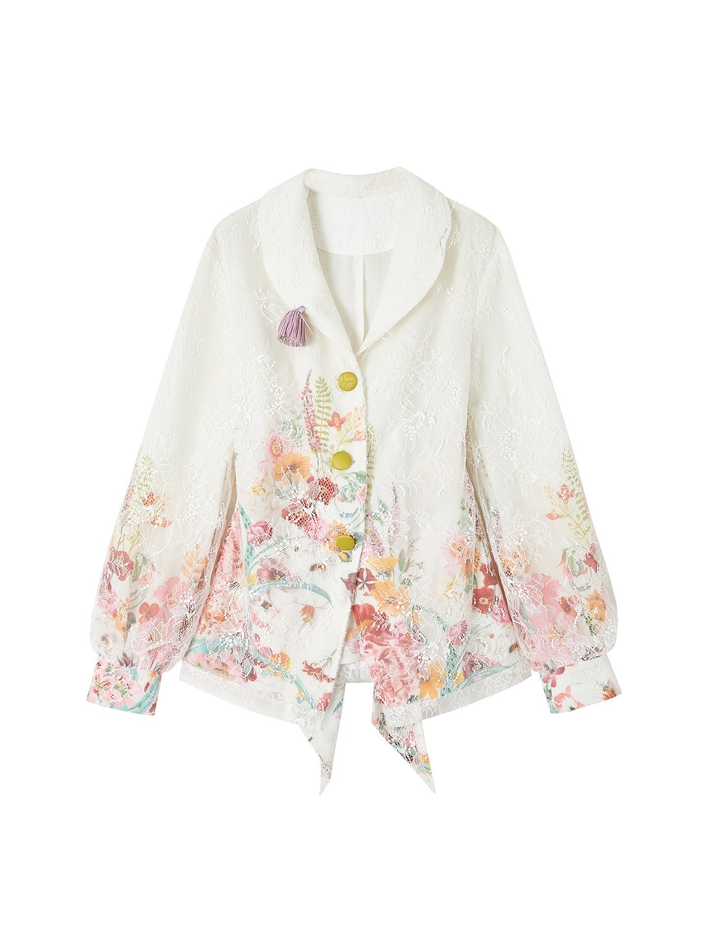 OfAkiva_Rhinestone_Floral_Print_Cinched_Waist_Single_Button_White_Long_Sleeve_Blazers_MISSTT