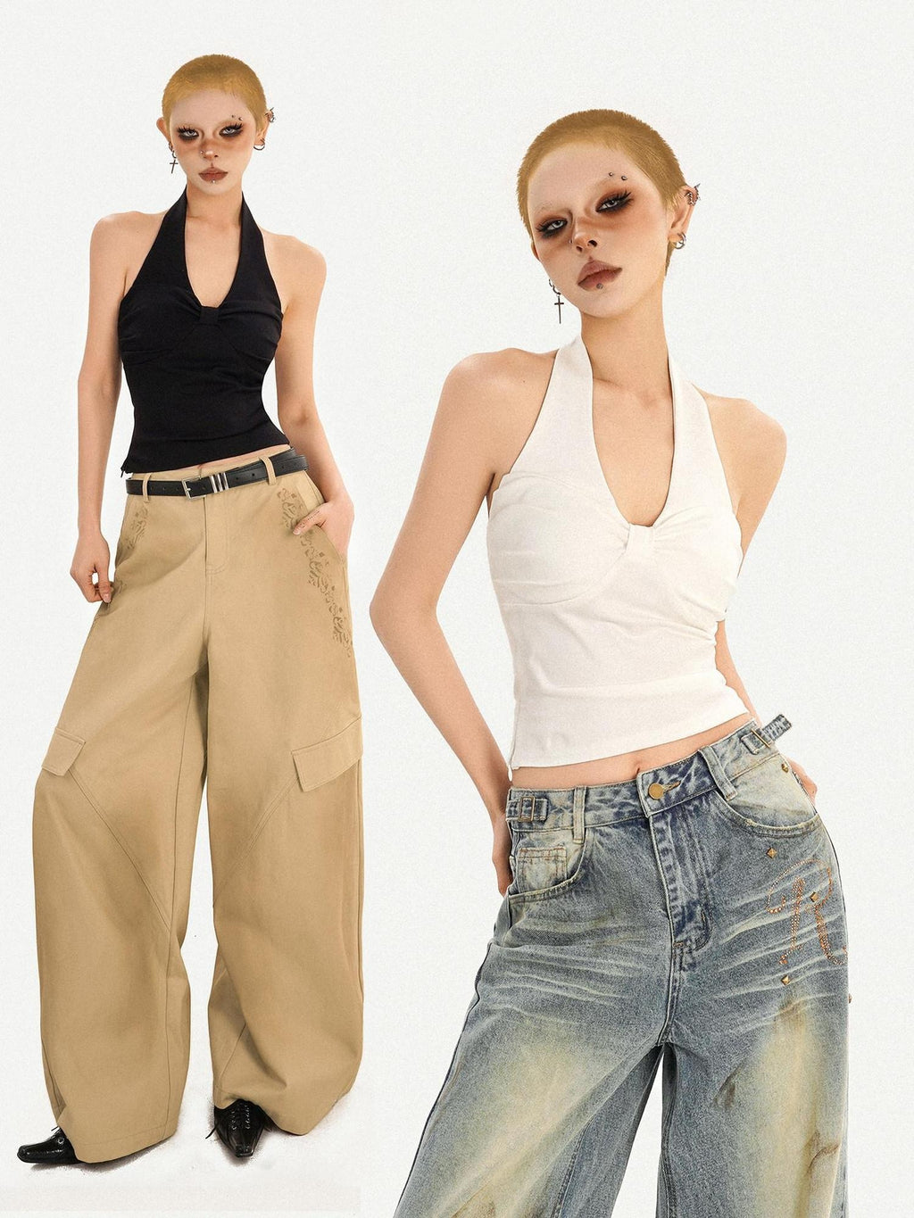 Nico Molly Sexy Slim Fit Halter V-neck Women Pullover Cropped Solid No Padding Camisoles