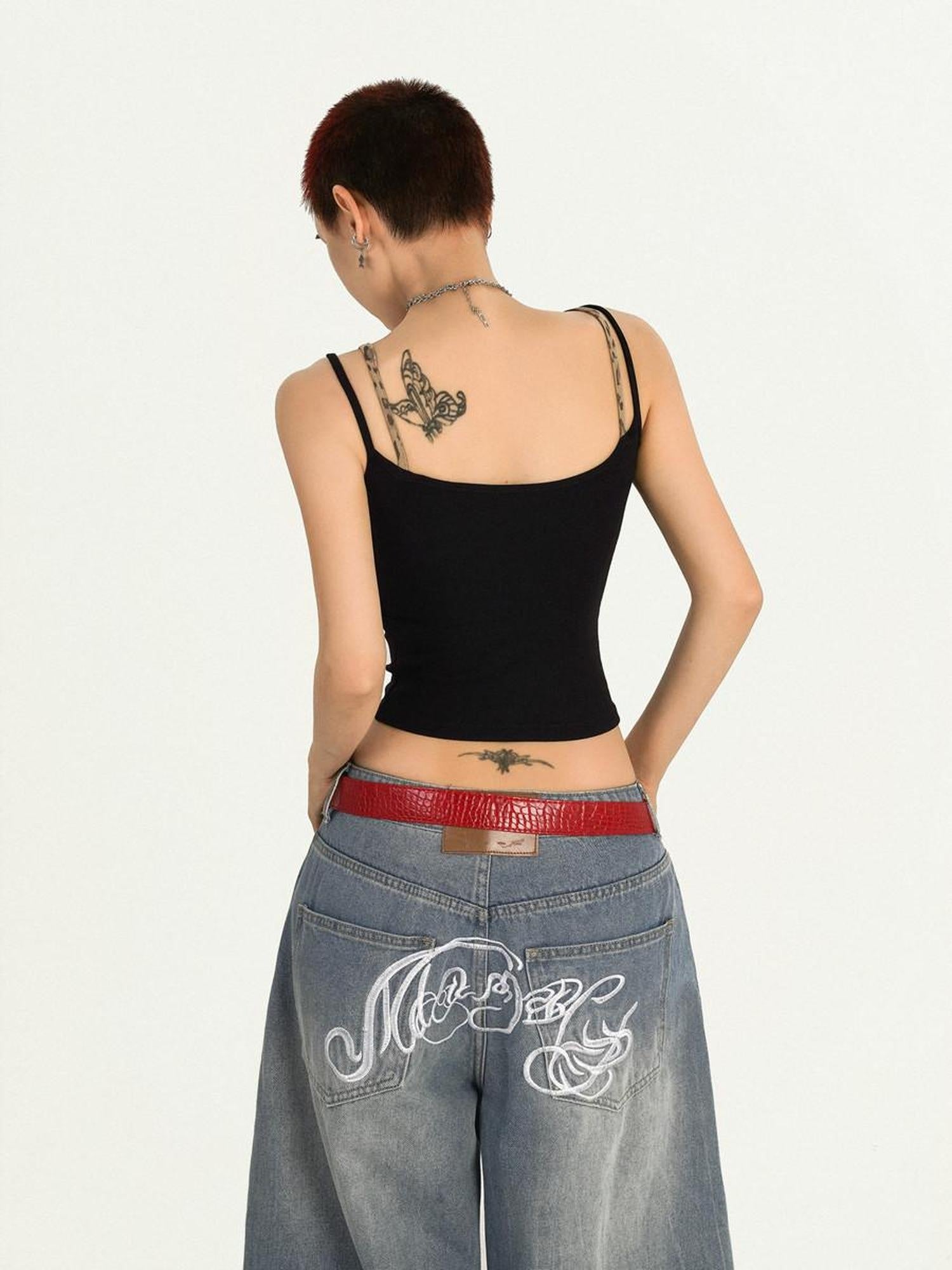 Nico Molly Padded Streetwear Slim Spaghetti Strap Women Yoga Letter Print Black Camisoles