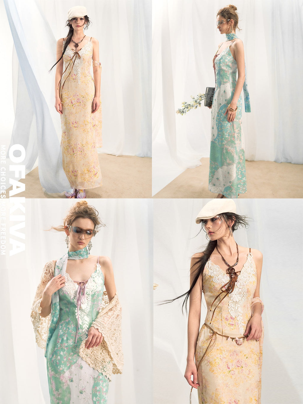 OfAkiva Flattering Cinched Waist Printed V-neck A Line Sleeveless Casual Maxi Dresses