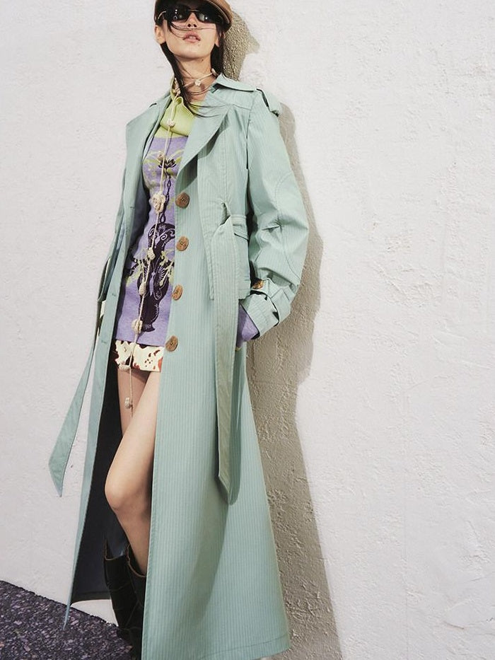 OfAkiva Faux Two Piece Long Stand Collar Straight Office Women Trench Coats