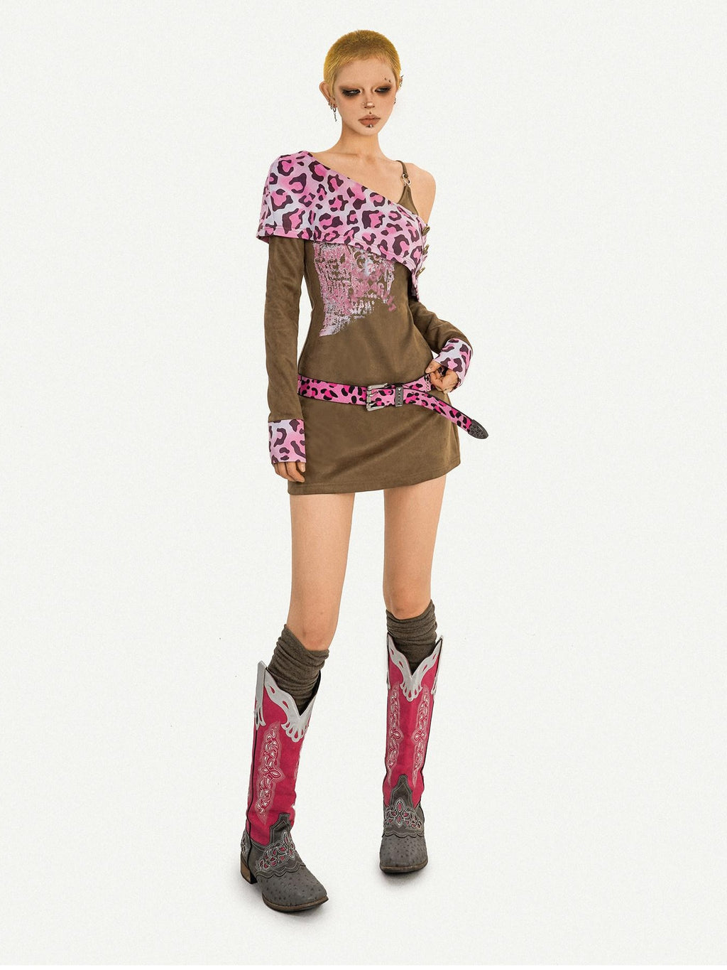 Nico Molly Spliced Faux Two Piece Slim Sexy A Line Long Sleeve Side Zip Women Mini Dresses